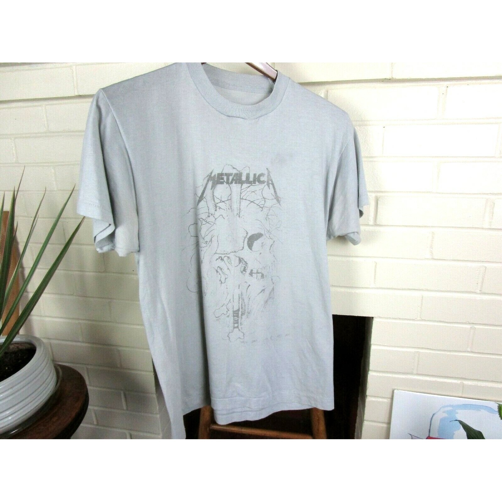 Vintage Model Metallica Pushead Zorlac Skateboard T Shirt Original M-L Gray 80s